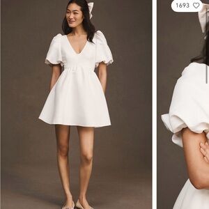 Anthropologie Sachin & Babi White Puff Sleeve Mini Dress